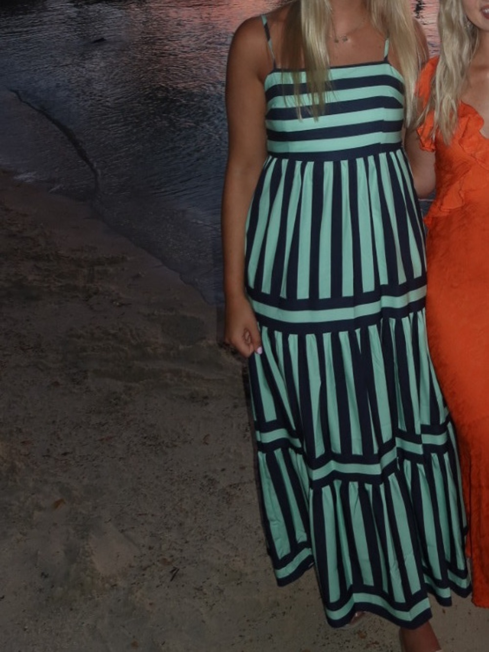 Striped Mint and Navy Maxi Sundress - Women's Sleeveless Summer Dress